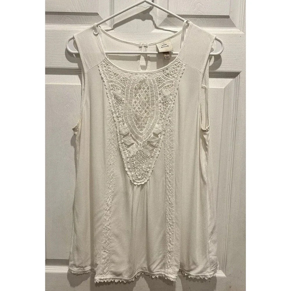 Knox Rose Flowy Tank Lace Keyhole Button Rayon Women’s Size Large - Picture 1 of 6